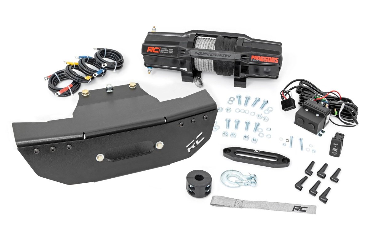 Polaris RZR Turbo S Velocity Winch Mount - Rough Country - RS4500S - Black - '21-'22